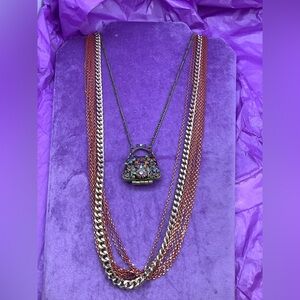 VCLM for Nordstroms Purse Pendant Enamel with Rhinestones and Chains Necklaces